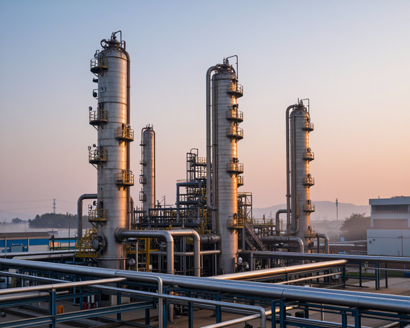Sunrise over industrial complex