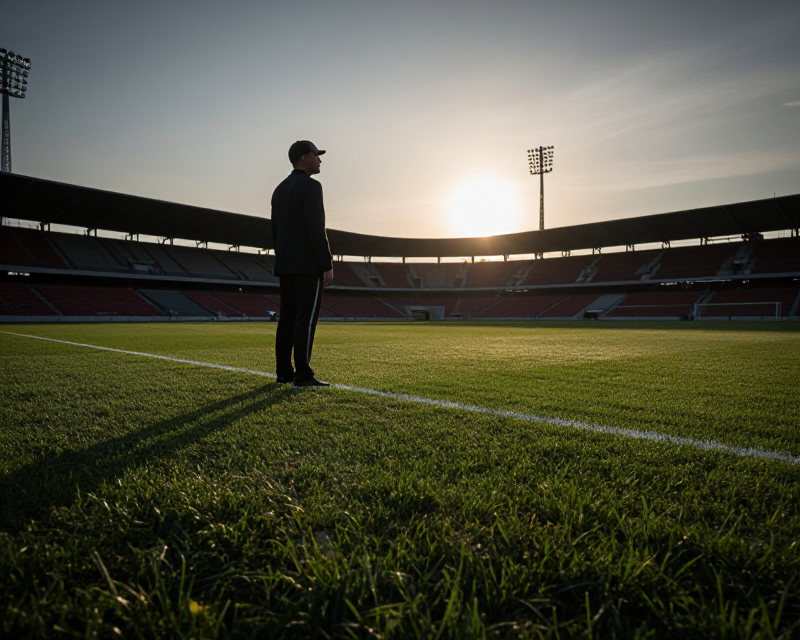 A cinematic football stadium at twilight